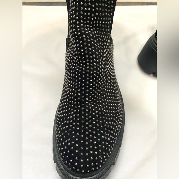 Forever Black Rhinestone Knit Combat Boot - Picture 10 of 13